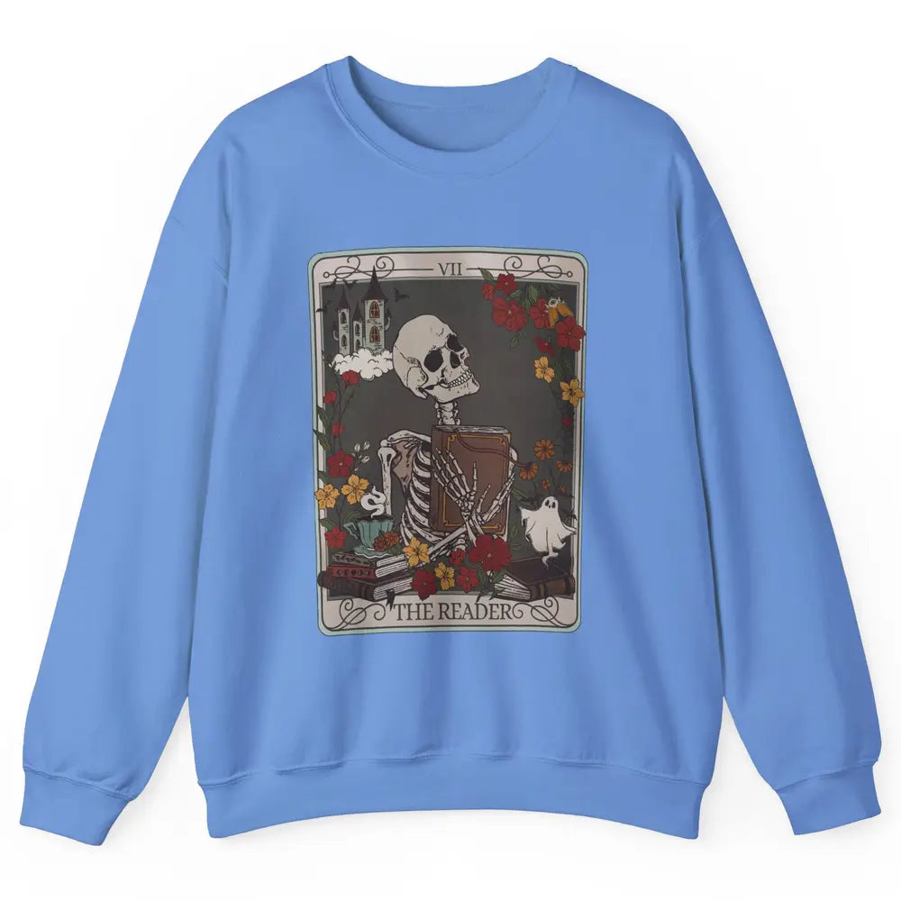 Retro Skeleton Reading Books The Reader Tarot Card Halloween Unisex Crewneck Sweatshirt