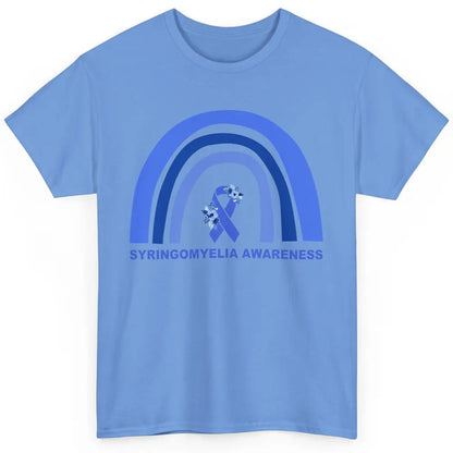 Syringomyelia Awareness Floral Blue Ribbon Rainbow Classic Unisex T-Shirt