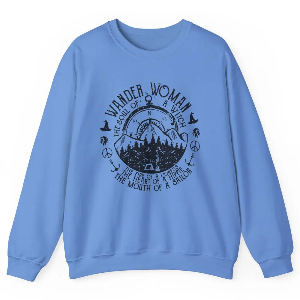 Retro Soul Of A Witch Wander Woman Compass Hiking Camping Unisex Crewneck Sweatshirt