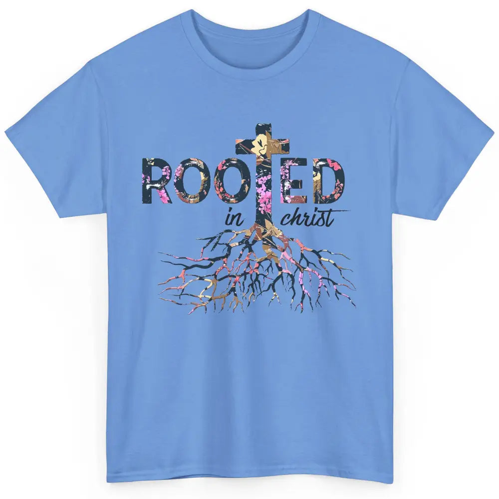 Floral Jesus Cross Rooted In Christ Faith Religious Bible Classic Unisex T-Shirt