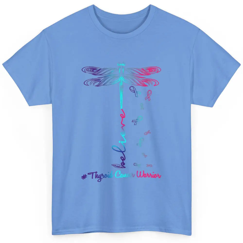 Thyroid Cancer Awareness Purple Pink Teal Ribbon Dragonfly Classic Unisex T-Shirt