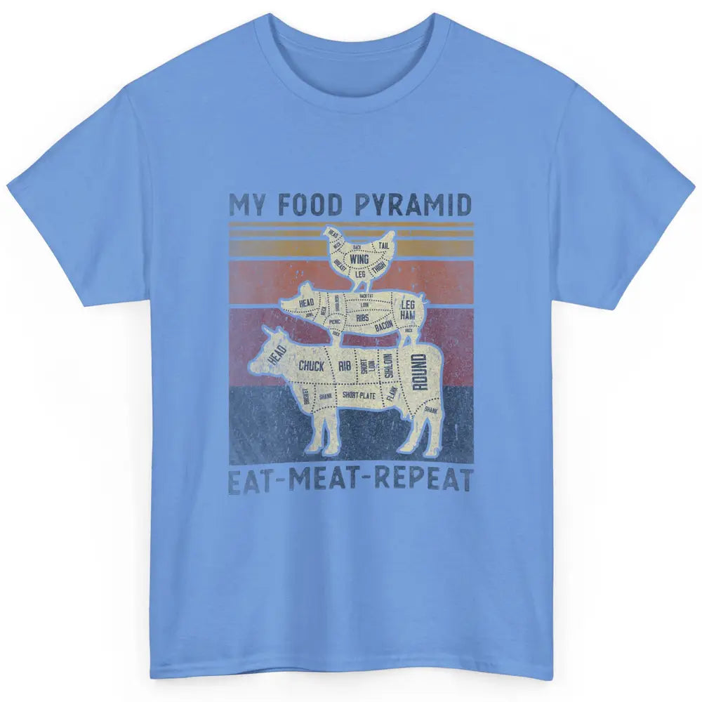 Vintage My Food Pyramid Eat Meat BBQ Lover Fast Food Retro Classic Unisex T-Shirt