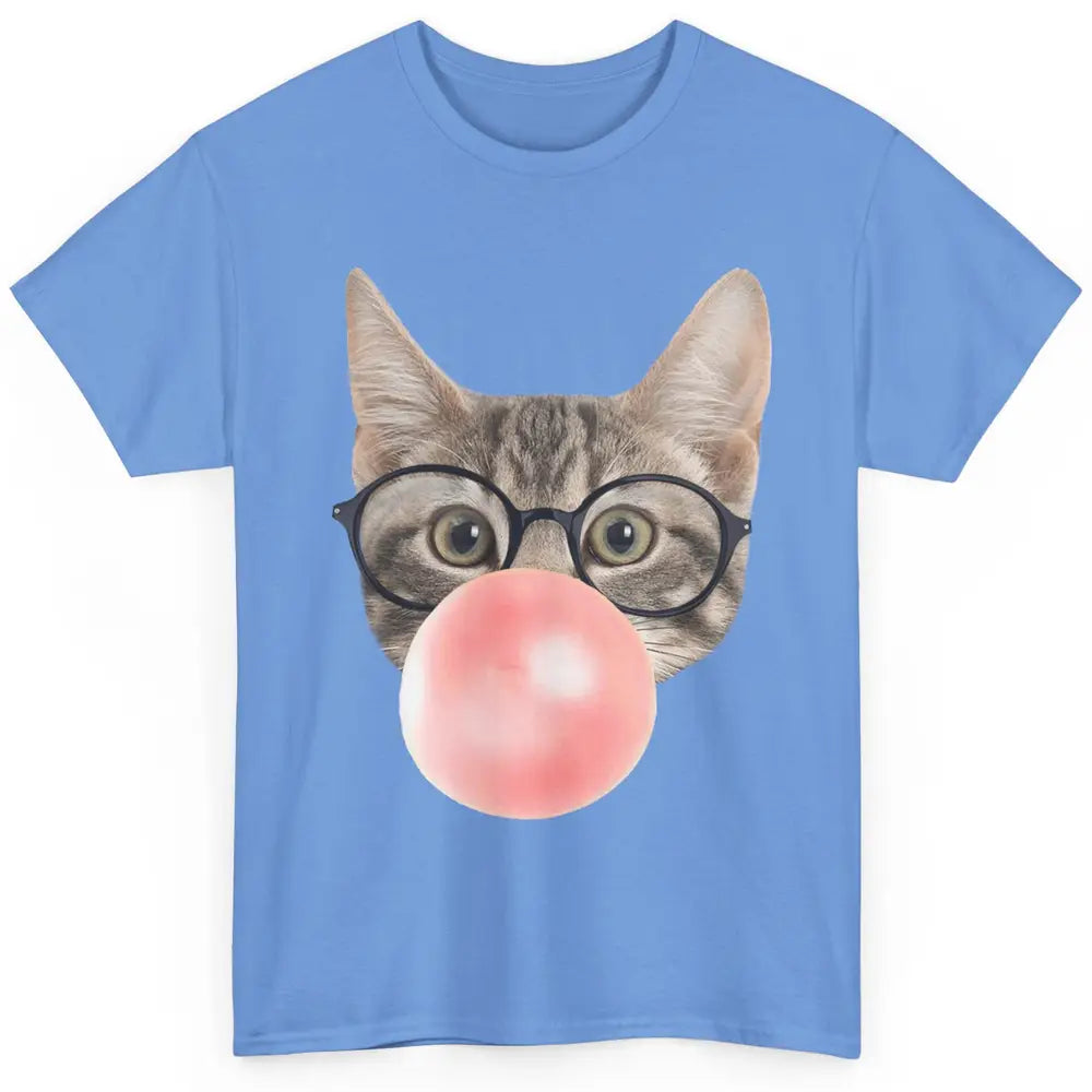 Funny Cat Blow Giant Bubble Gum Pink Glasses Sarcastic Pun Classic Unisex T-Shirt