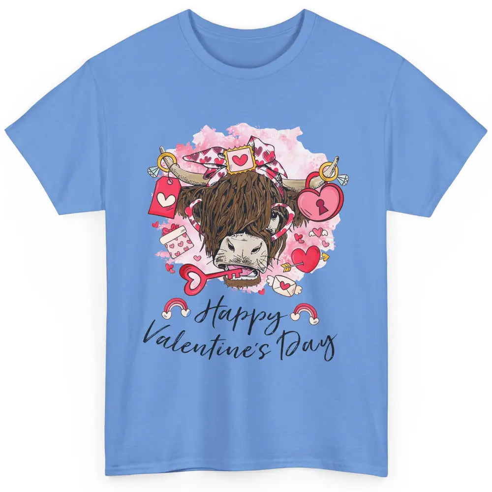 Cute Heifer Highland Cow Western Valentines Day Heart Boho Classic Unisex T-Shirt