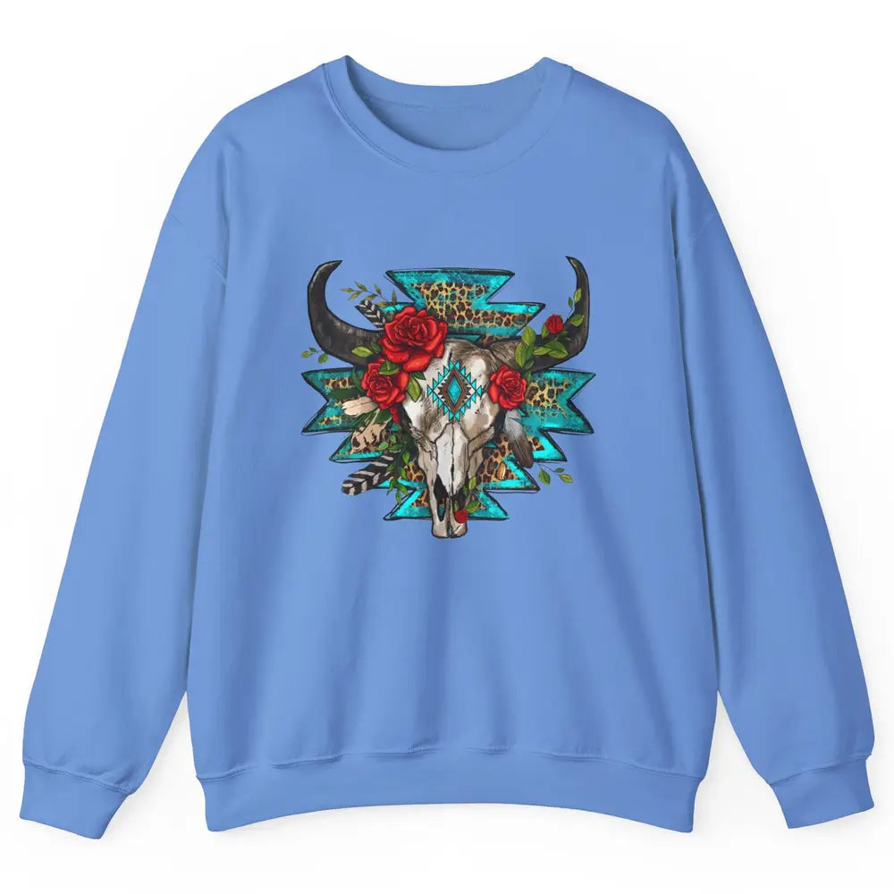 Aztec Heifer Skull Roses Cowboy Floral Leopard Vintage Texas Unisex Crewneck Sweatshirt