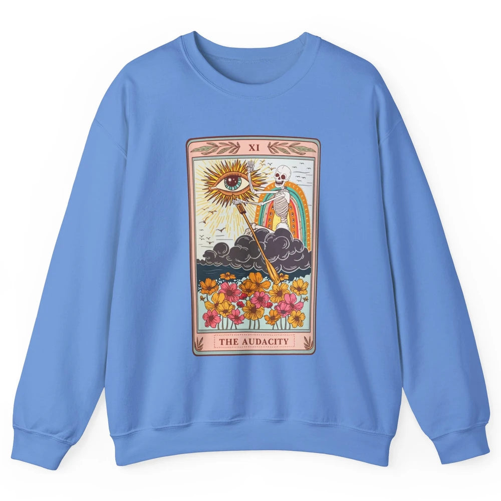 Retro Skeleton Riding Cloud The Audacity Tarot Card Rainbow Unisex Crewneck Sweatshirt