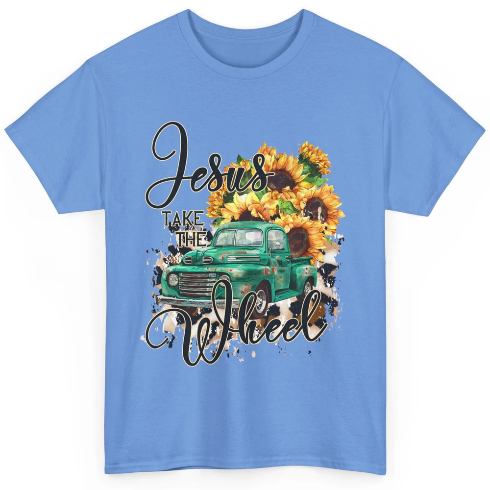 Sunflower Truck Jesus Take The Wheel Christian Gift Leopard Classic Unisex T-Shirt