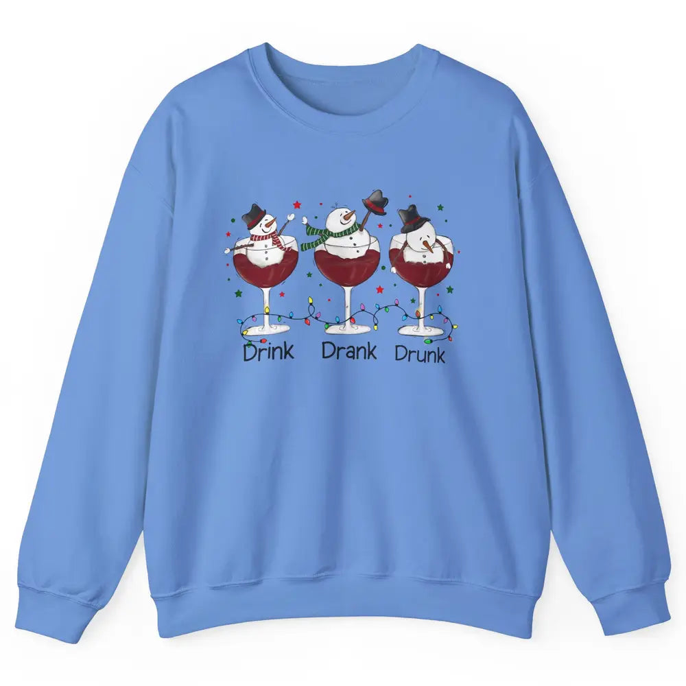 Funny Snowman Wine Christmas Drink Drank Drunk Christmas Unisex Crewneck Sweatshirt