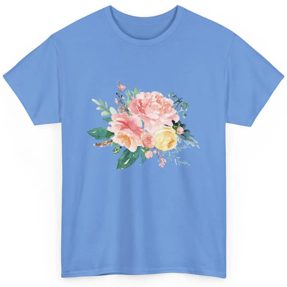 Watercolor Peony Flower Bouquet Botanical Garden Wildflower Classic Unisex T-Shirt