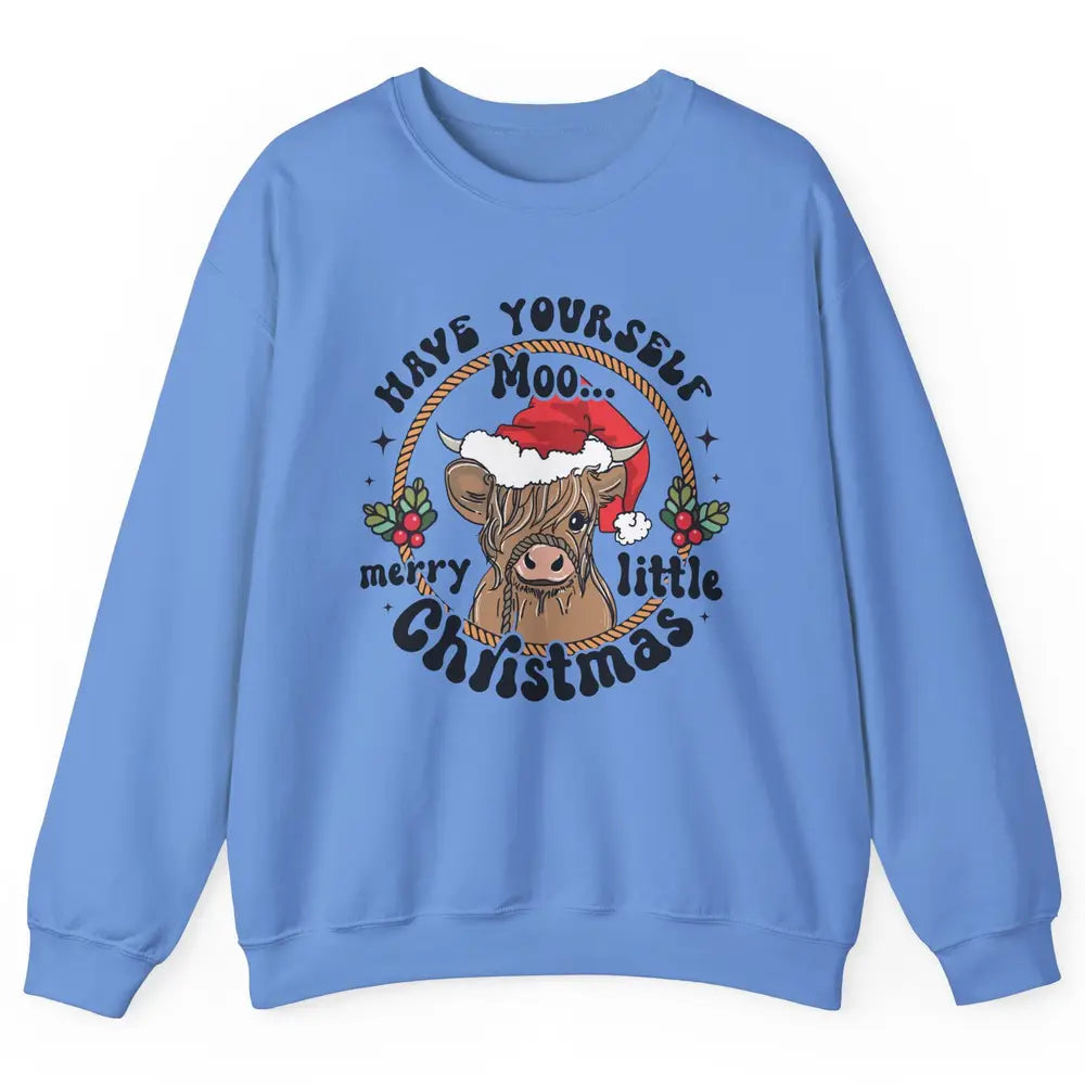 Have Yourself Merry Little Christmas Cow Santa Hat Xmas Gift Unisex Crewneck Sweatshirt