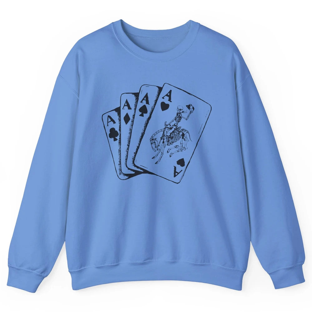 Skeleton Cowboy Horsing Playing Cards Western Cowboy Rodeo Unisex Crewneck Sweatshirt