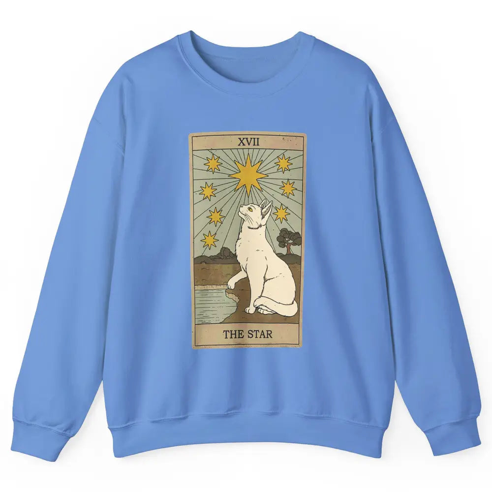 Tarot Card The Star White Cat Retro Mermaid Gothic Vintage Unisex Crewneck Sweatshirt