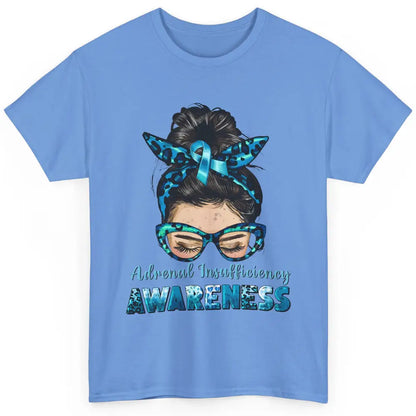 Adrenal Insufficiency Awareness Messy Bun Mom Blue Ribbon Classic Unisex T-Shirt