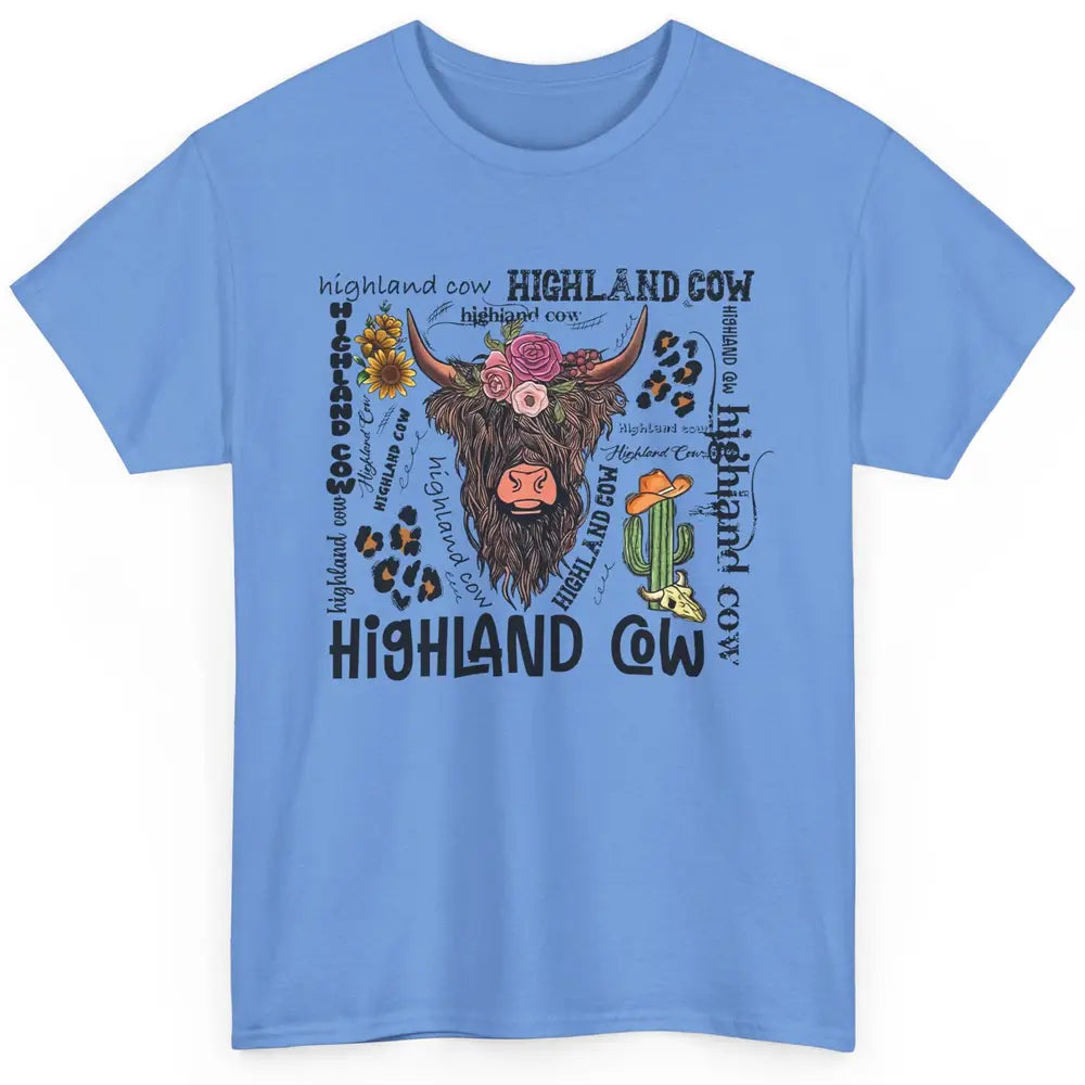 Floral Highland Cow Heifer Cactus Western Country Cowboy Classic Unisex T-Shirt