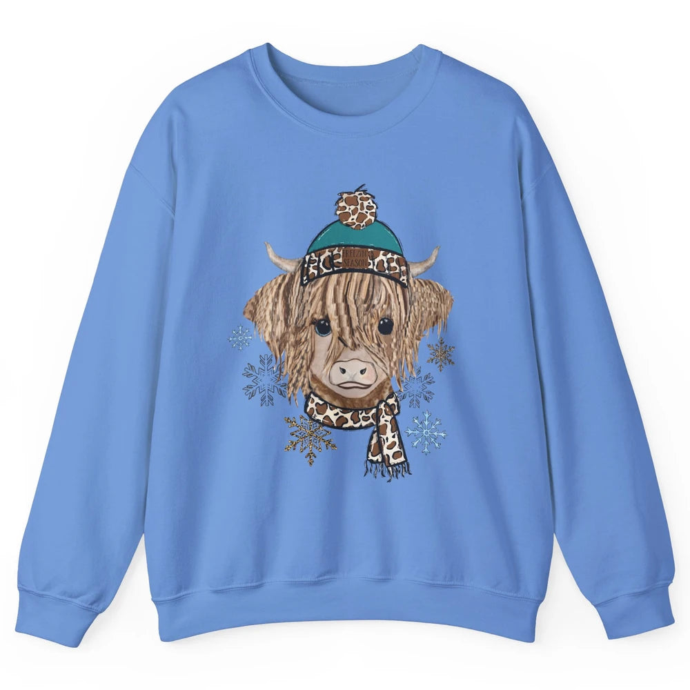 Baby Highland Cow I'm Freaking Freezing Christmas Winter Unisex Crewneck Sweatshirt