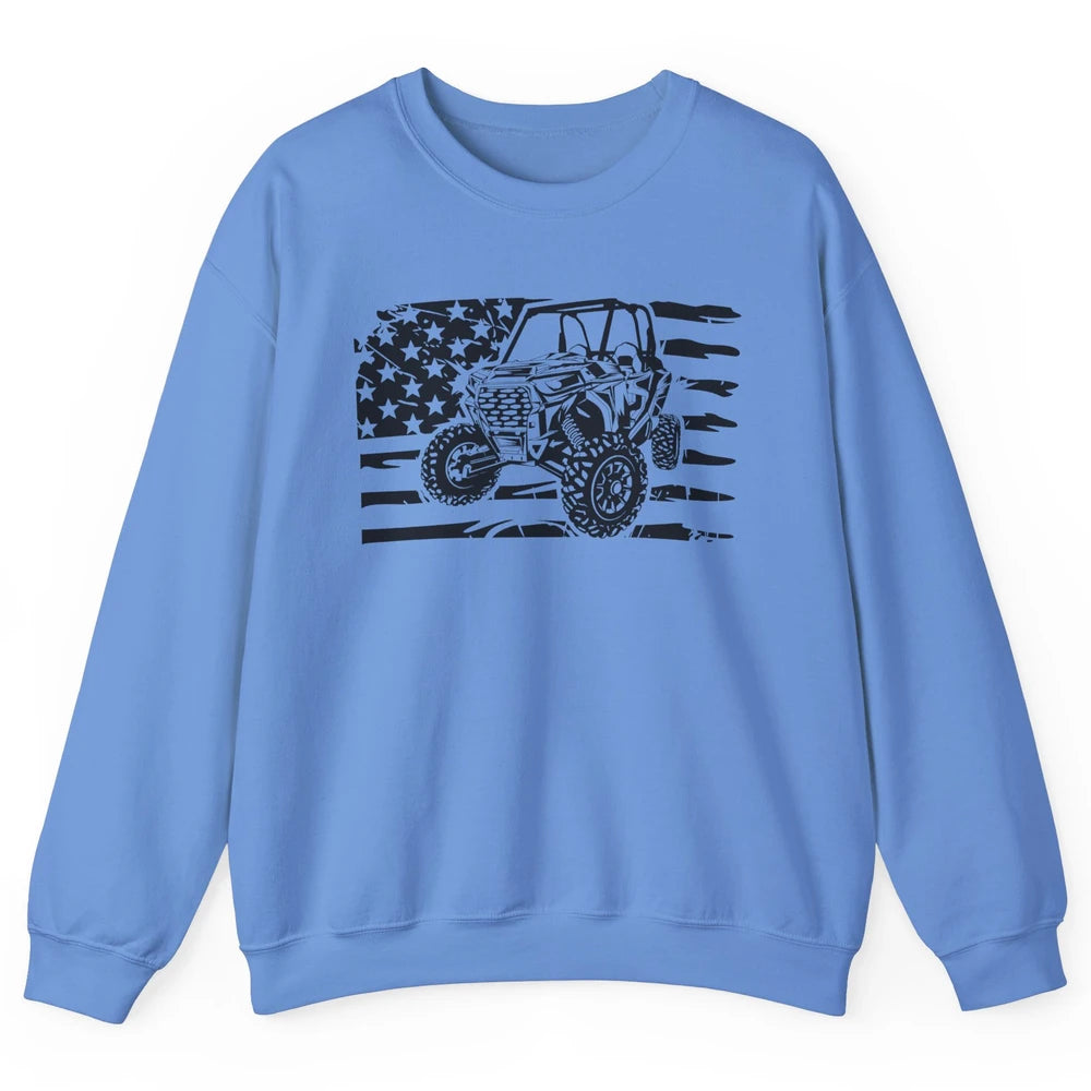 Retro US Flag UTV Riding Offroad Mountain Side By Side Rider Unisex Crewneck Sweatshirt