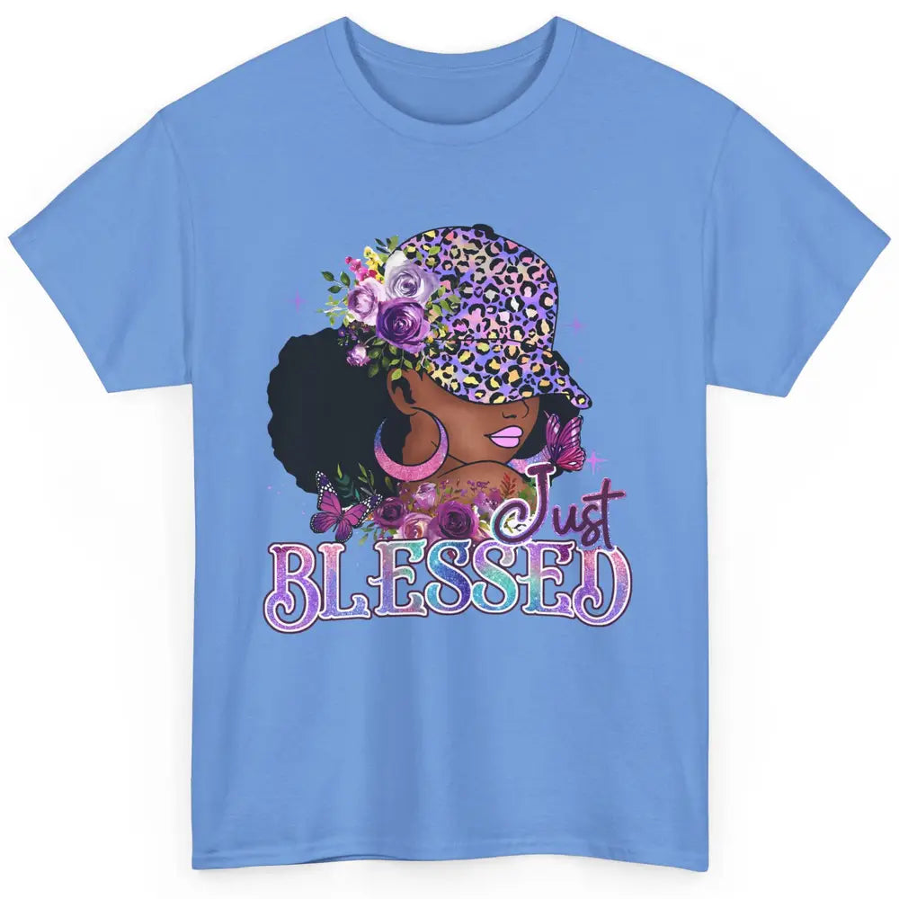 Floral Afro Black Girl Just Blessed Christian Afro American Classic Unisex T-Shirt