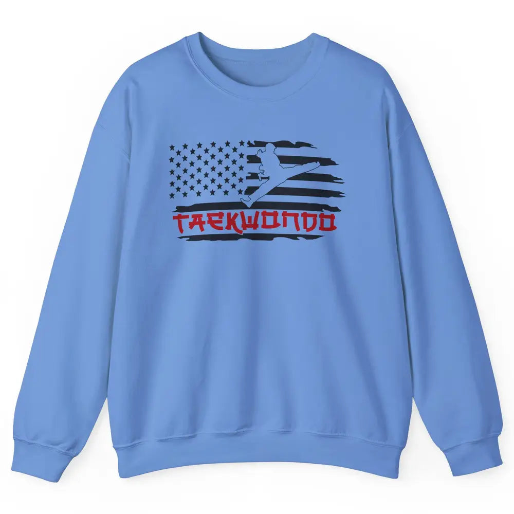 Taekwondo American Flag Karate Girl Boy Martial Art Gift Unisex Crewneck Sweatshirt