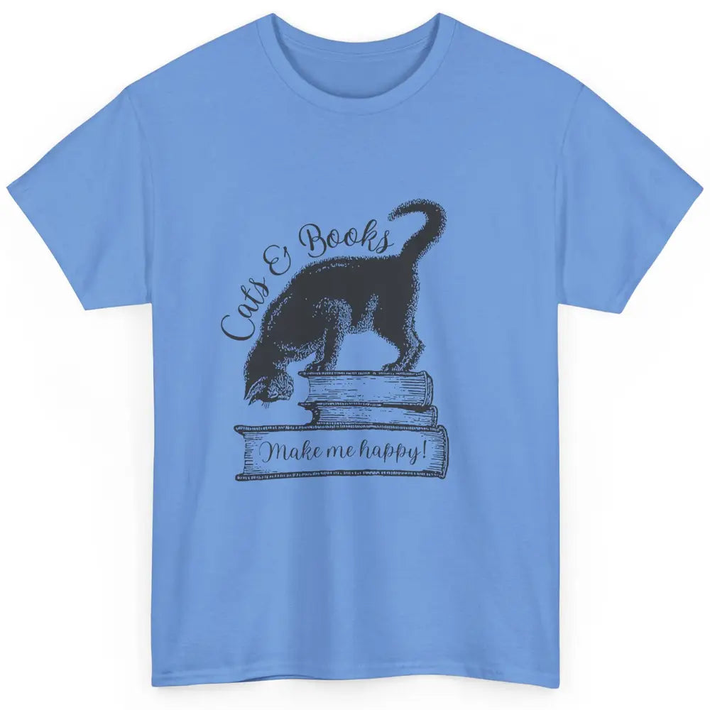 Black Cat Make Me Happy Reading Book Retro Kitten Bookish Classic Unisex T-Shirt