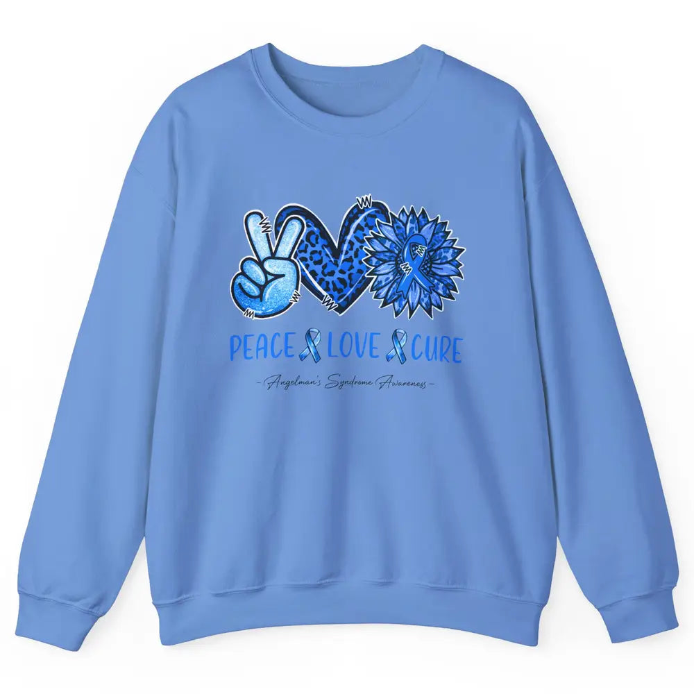 Angelman's Syndrome Blue Ribbon Peace Love Cure Sunflower Unisex Crewneck Sweatshirt