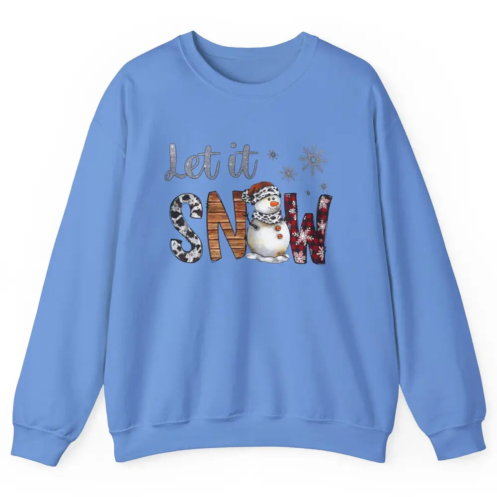 Leopard Snowman Let It Snow Snowflakes Western Christmas Unisex Crewneck Sweatshirt