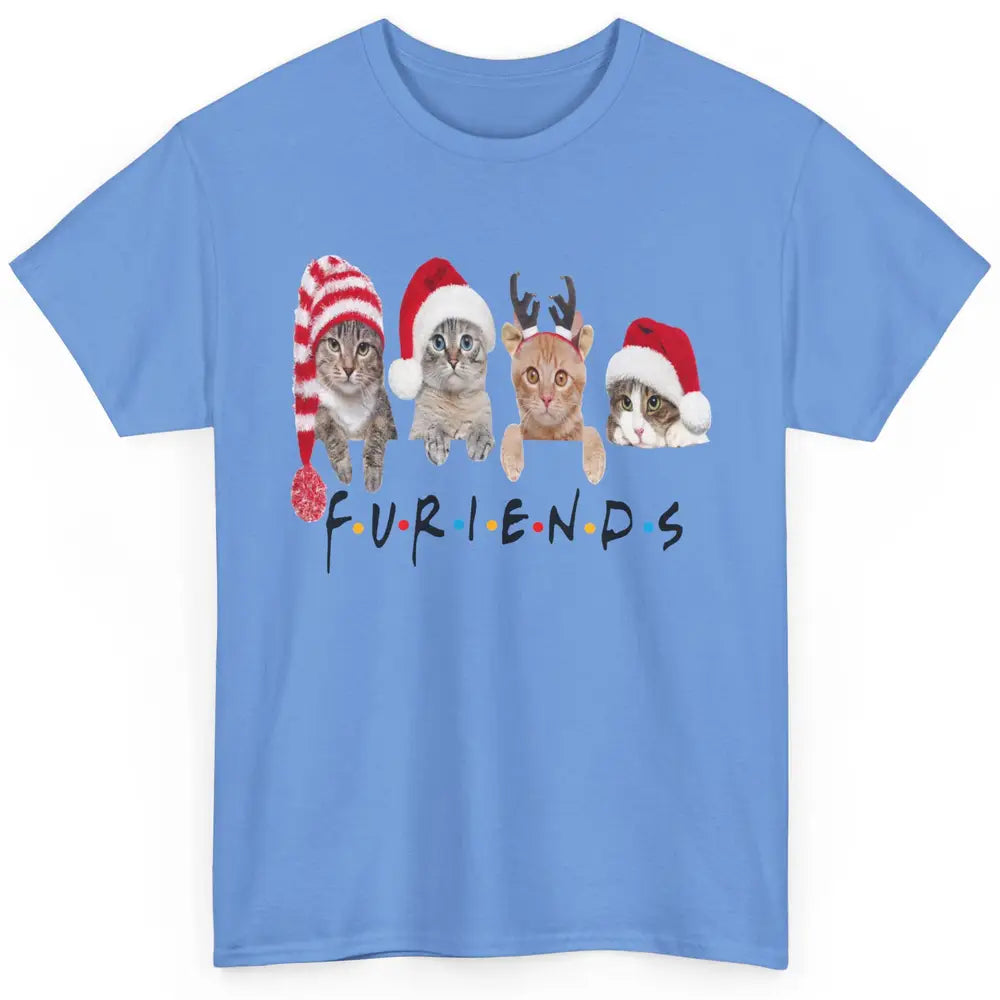 Funny Cat Furiends Merry Christmas Hat Santa Cat Lovers Gift Classic Unisex T-Shirt