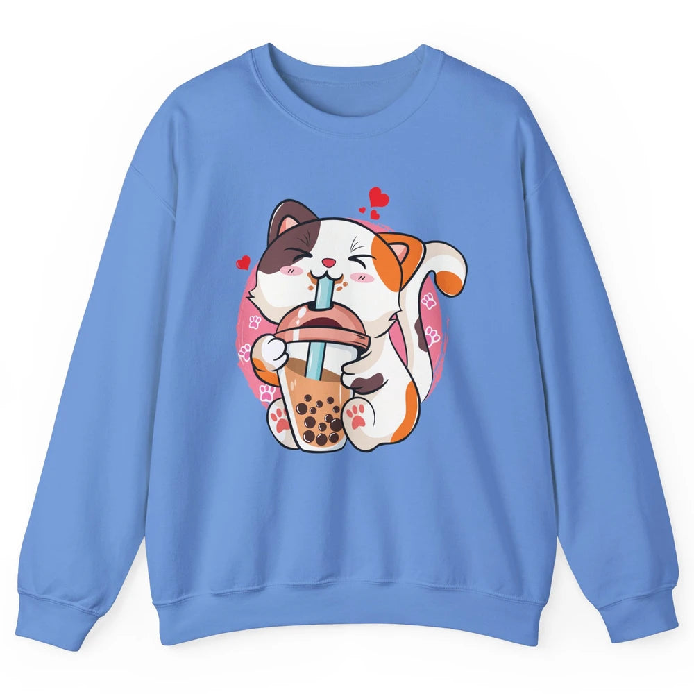 Boba Tea Cat Kawaii Cat Drink Milk Tea Kawaii Boba Cat Lover Unisex Crewneck Sweatshirt