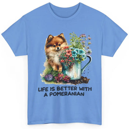 Cute Pomeranian Puppy Flowers Life Is Better With Pomeranian Classic Unisex T-Shirt