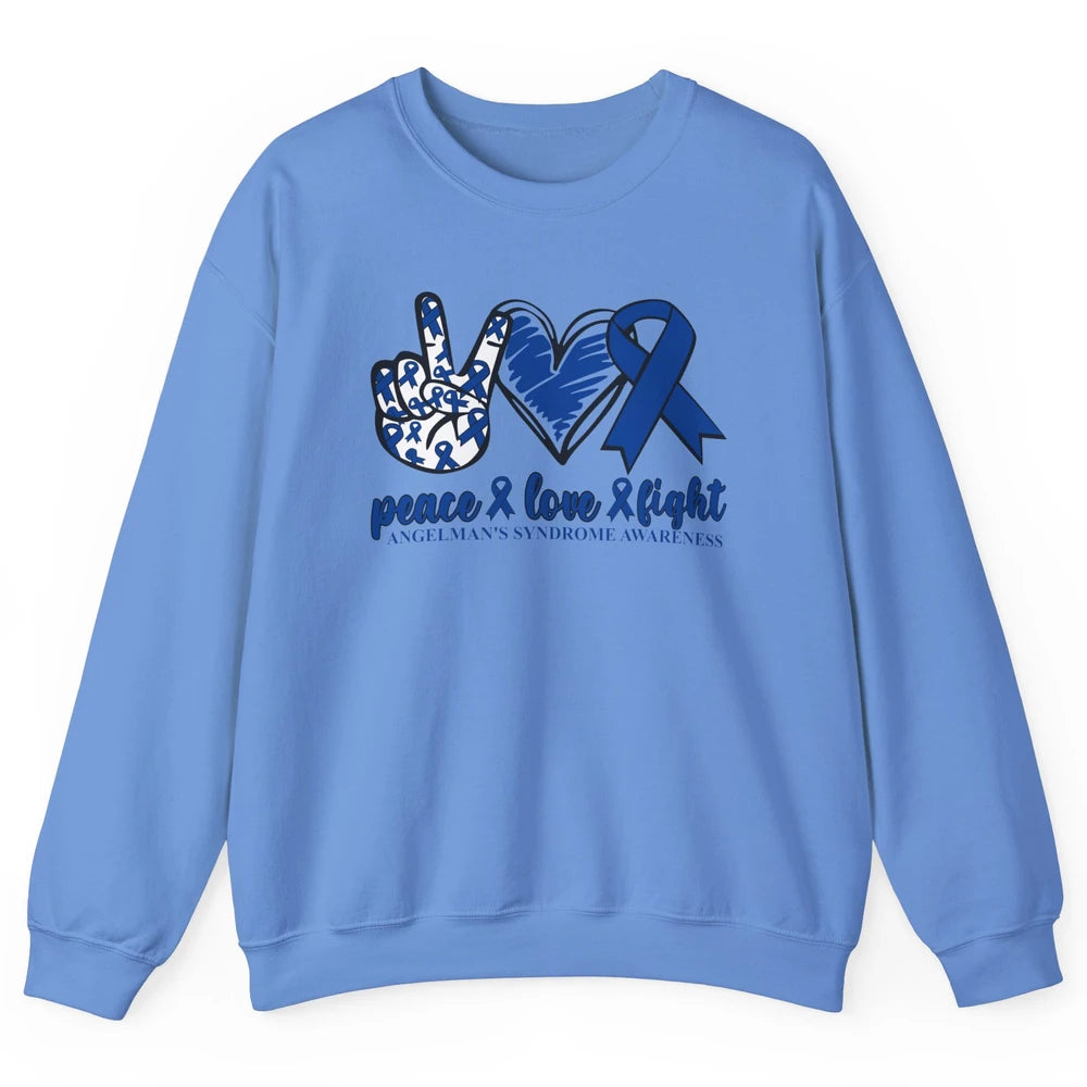 Angelman's Syndrome Awareness Blue Ribbon Peace Love Fight Unisex Crewneck Sweatshirt