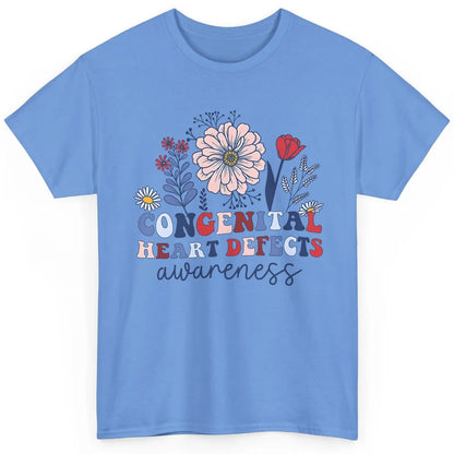 Congenital Heart Defects CHD Awareness Red Ribbon Wildflower Classic Unisex T-Shirt