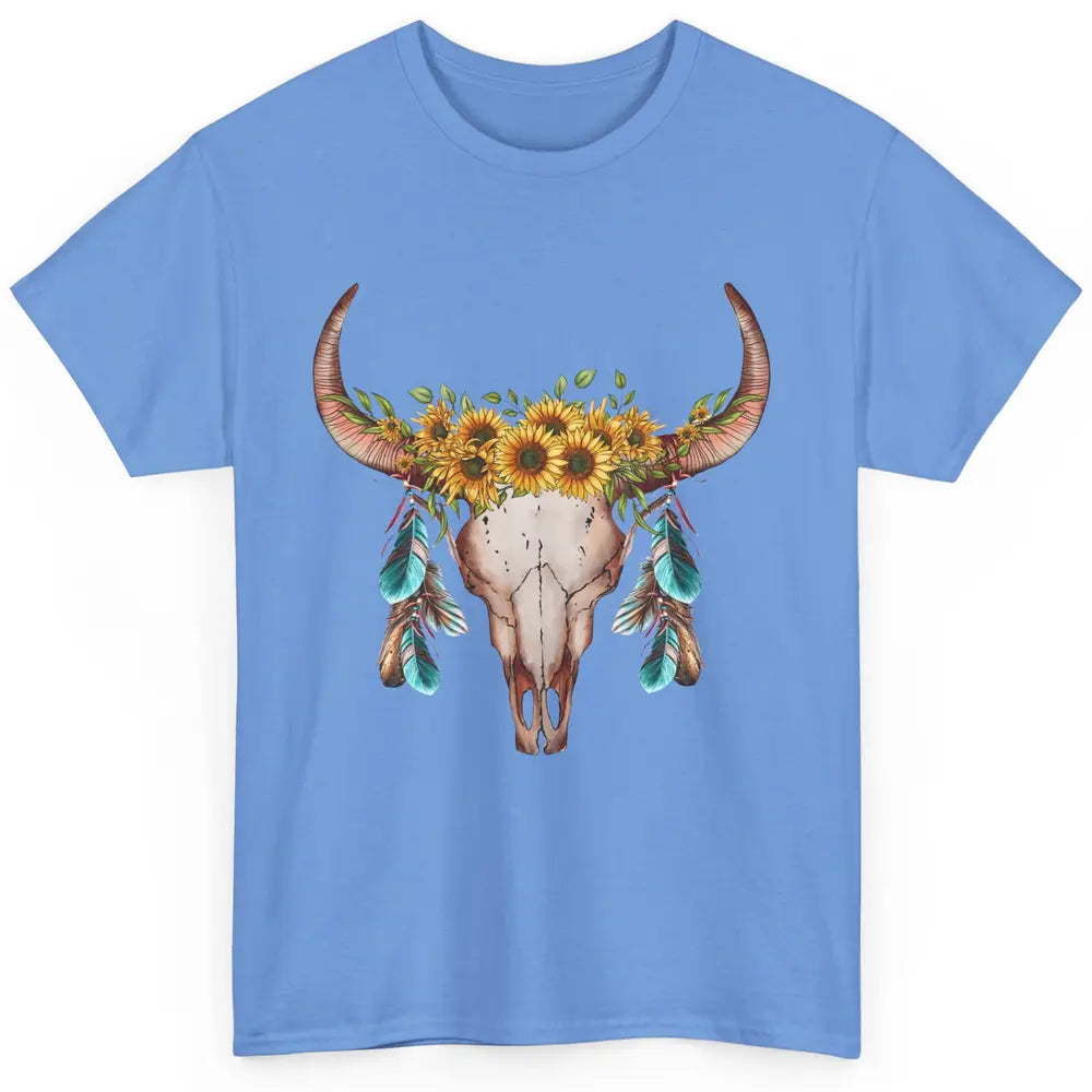 Floral Boho Bull Skull Wild Soul Turquoise Western Cowgirl Classic Unisex T-Shirt