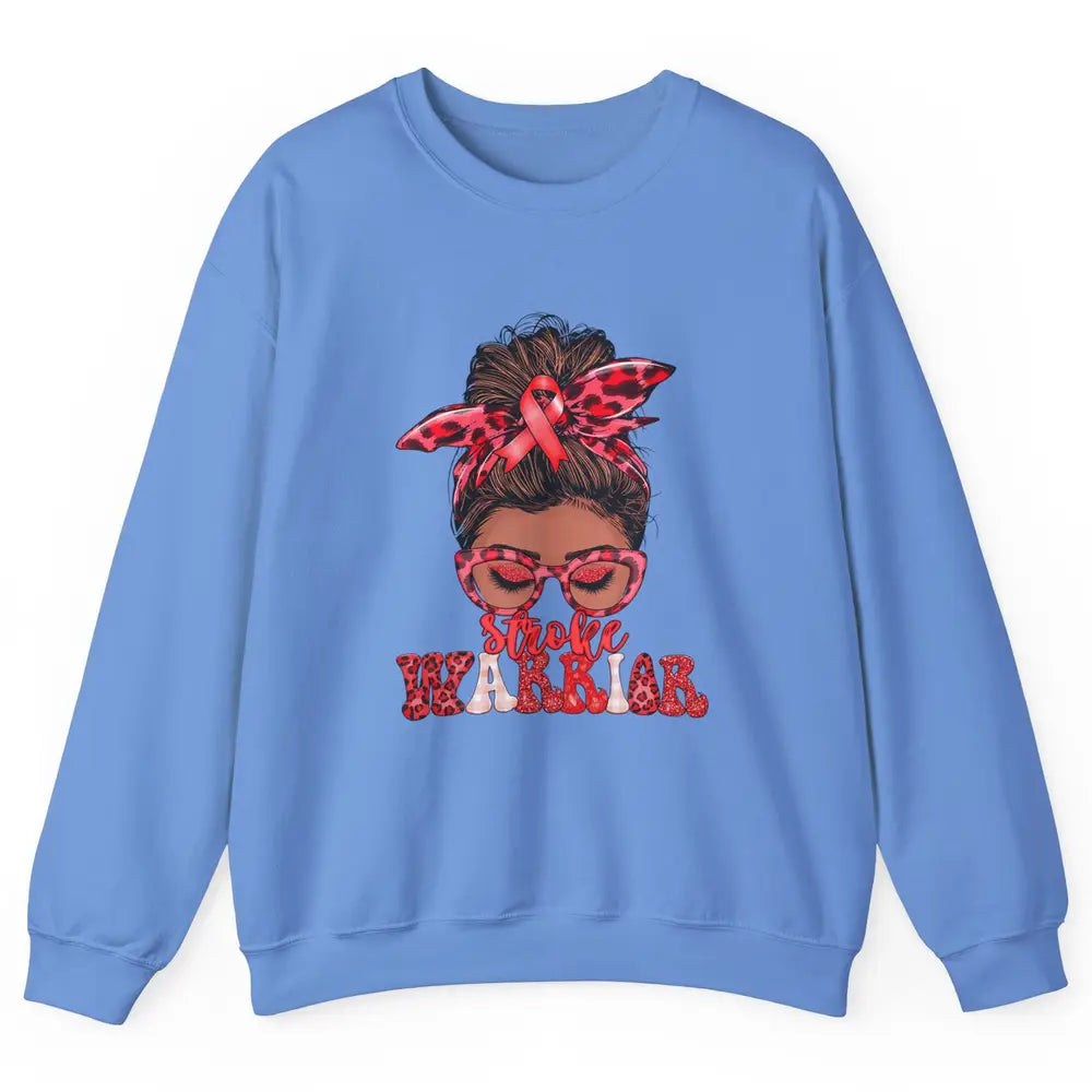 Afro Messy Hair Bun Black Women Warrior Red Stroke Awareness Unisex Crewneck Sweatshirt