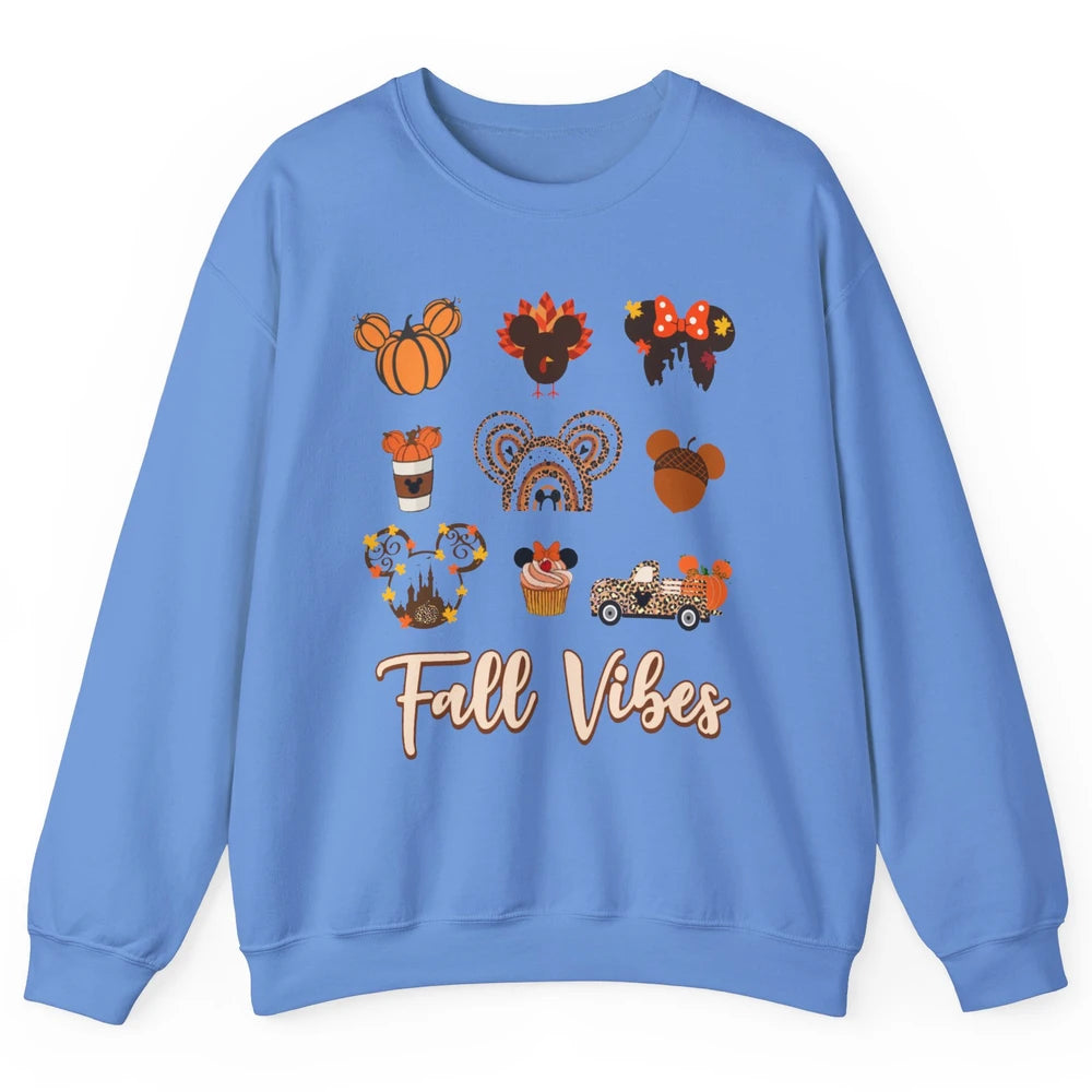 Retro Fall Vibes Pumpkin Turkey Halloween Fall Thanksgiving Unisex Crewneck Sweatshirt