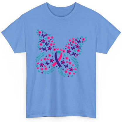 Floral Butterfly Teal Pink Warrior Thyroid Cancer Awareness Classic Unisex T-Shirt