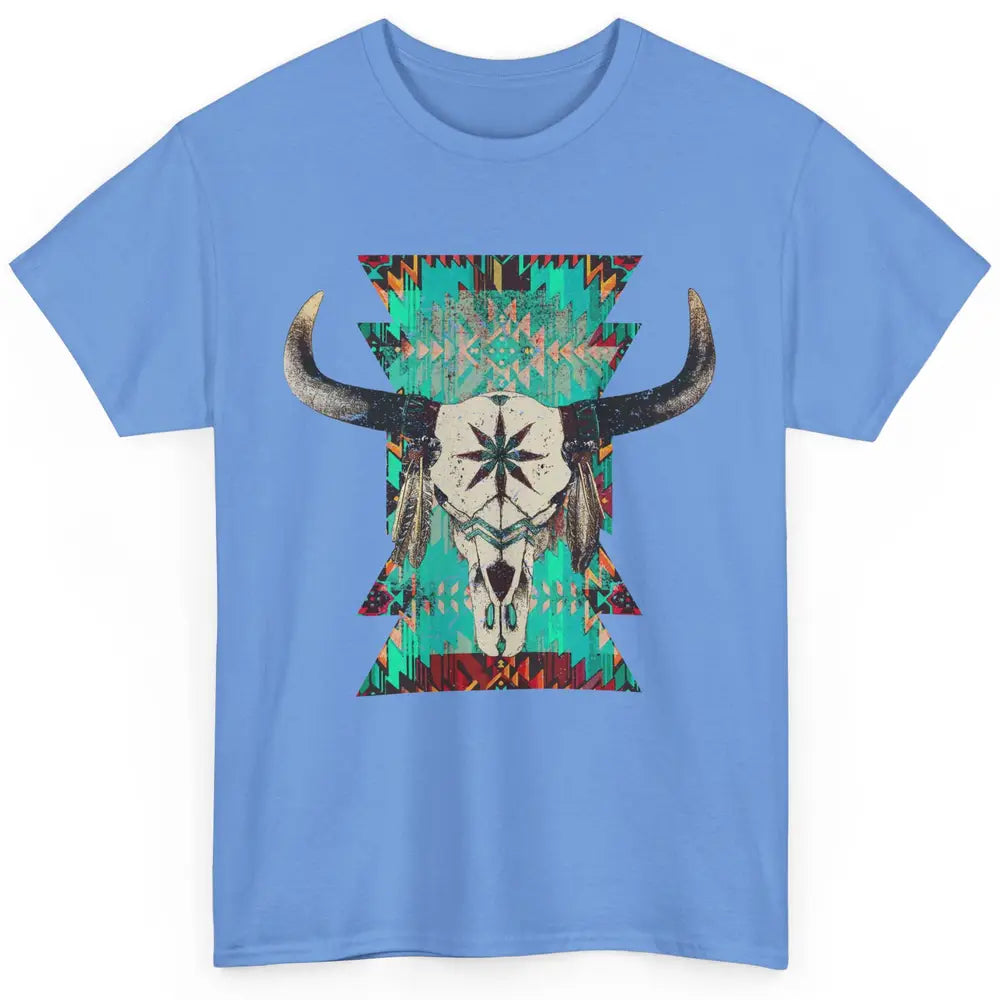 Boho Bull Skull Turquoise Aztec Western Country Rodeo Cowboy Classic Unisex T-Shirt