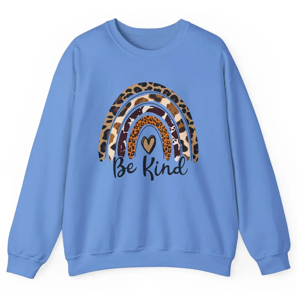 Be Kind Leopard Rainbow Cheetah Rainbow Cute Heart Love Unisex Crewneck Sweatshirt