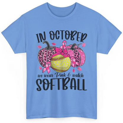 Softball Leopard Pumpkin In October Breast Cancer Awareness Classic Unisex T-Shirt