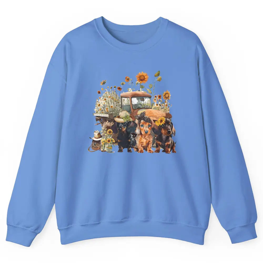 Vintage Truck And Sunflower Dachshund Mom Dachshund Lovers Unisex Crewneck Sweatshirt