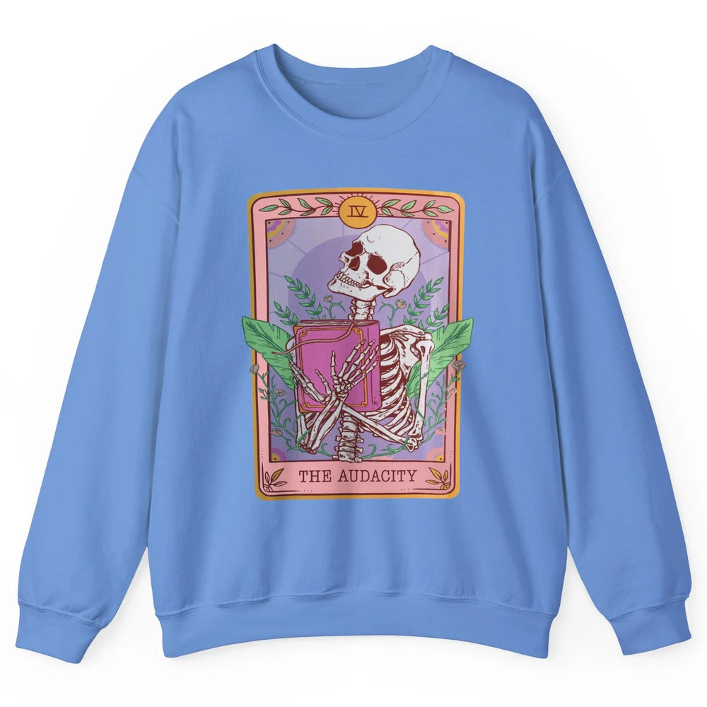 Retro Skeleton Reading Book The Audacity Plants Tarot Card Unisex Crewneck Sweatshirt