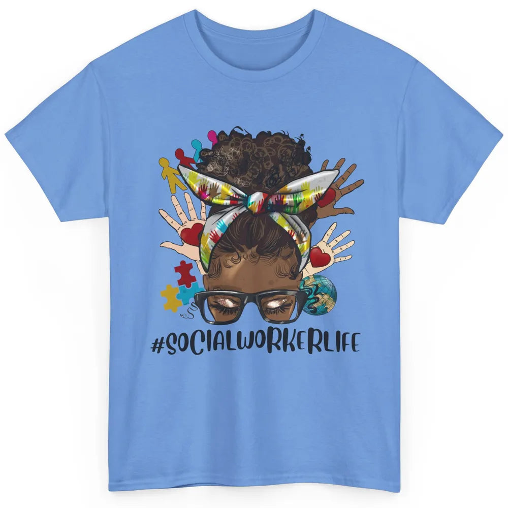 Social Worker Life Messy Bun Black Girl Glasses Be Kind Classic Unisex T-Shirt