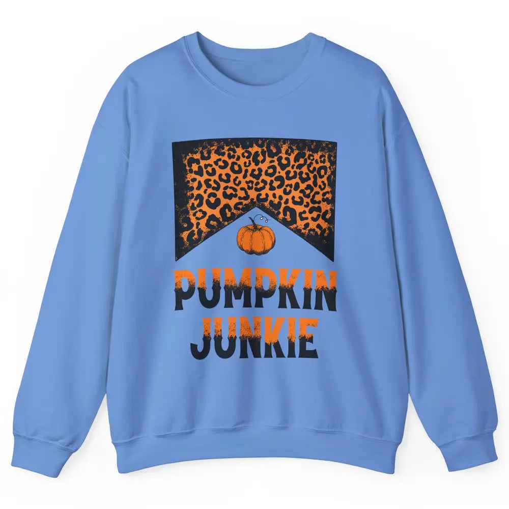 Retro Pumpkin Junkie Leopard Thanksgiving Western Country Unisex Crewneck Sweatshirt