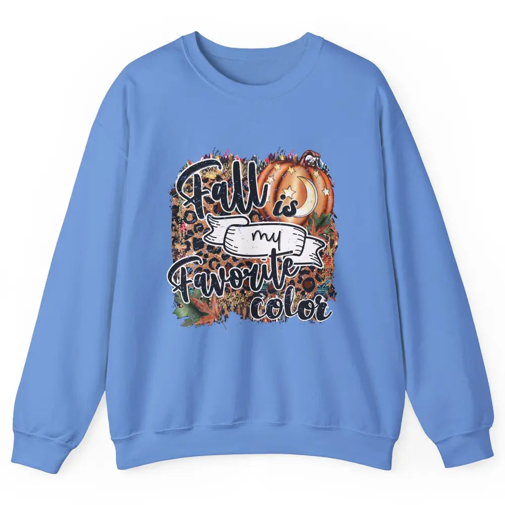 Retro Pumpkin Fall Is My Favorite Color Leopard Autumn Gift Unisex Crewneck Sweatshirt