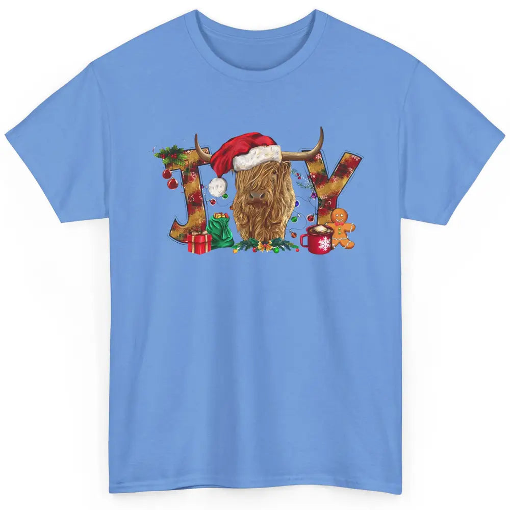 Highland Cow Joy Santa Hat Gingerbread Christmas Farm Gift Classic Unisex T-Shirt