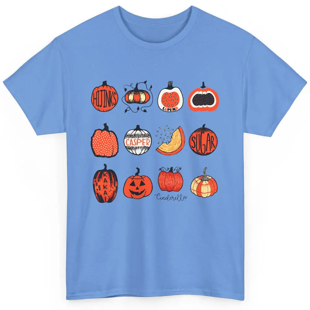 Cute Pumpkin Fall Halloween Pumpkin Types Classification Classic Unisex T-Shirt