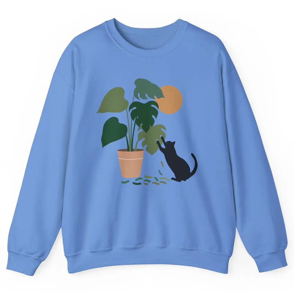 Black Cat And Plant The Making Of Monstera Garden Cat Lovers Unisex Crewneck Sweatshirt