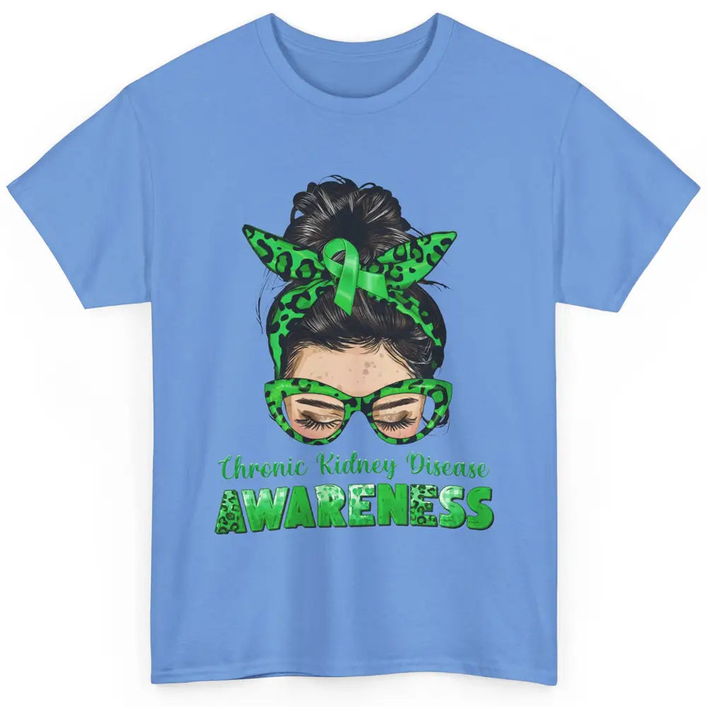 Chronic Kidney Disease Leopard Messy Bun Mom Green Ribbon Classic Unisex T-Shirt