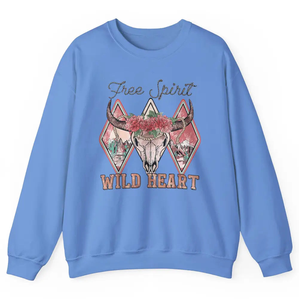 Bull Skull Free Spirit Wild Heart Valentine Western Rodeo Unisex Crewneck Sweatshirt