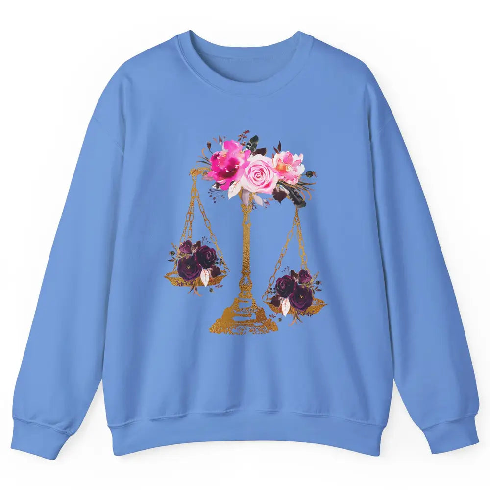 Wildflowers Lawyer Office Scales Roses Justice Law School Unisex Crewneck Sweatshirt