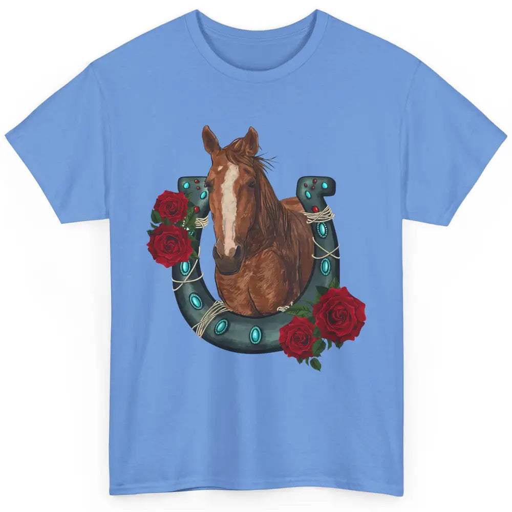 Western Country Texas Cowgirl Floral Horseshoe Horse Riding Classic Unisex T-Shirt