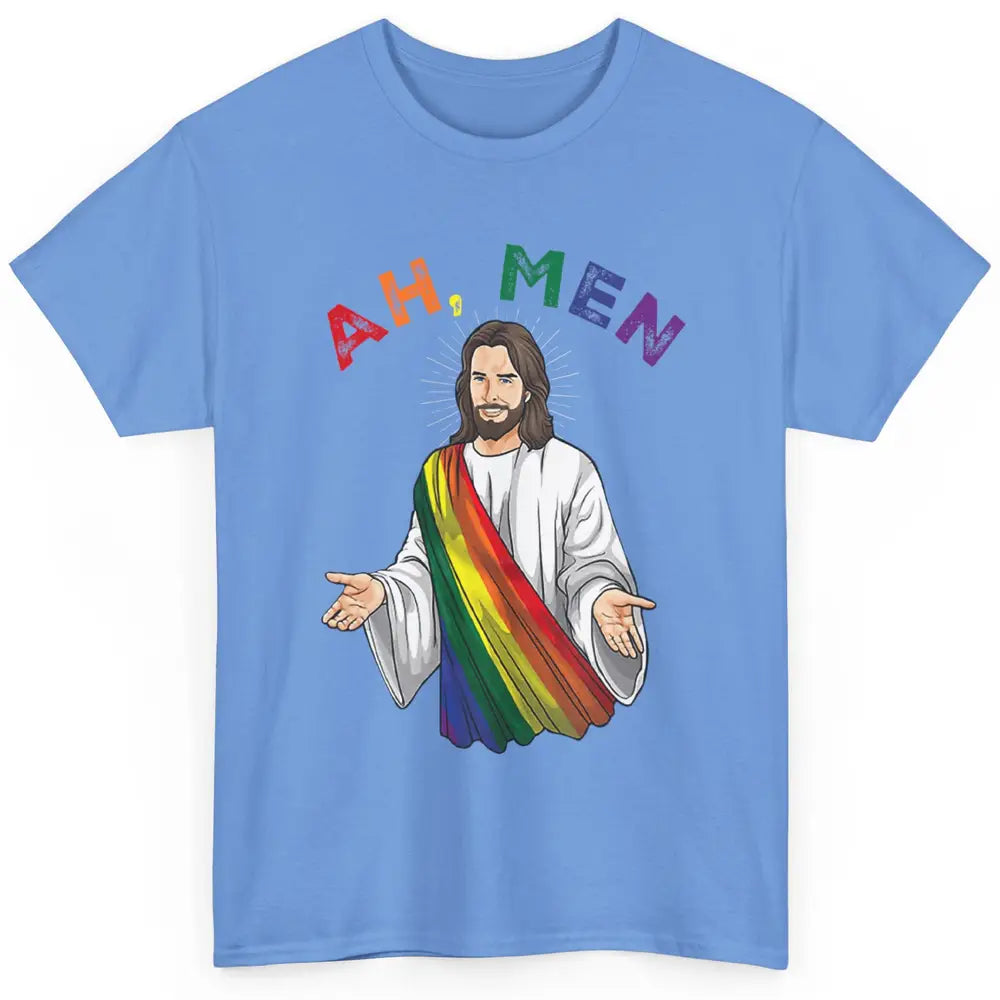 Ah Men LGBT Gay Pride Jesus Christian God Rainbow Flag Love Classic Unisex T-Shirt